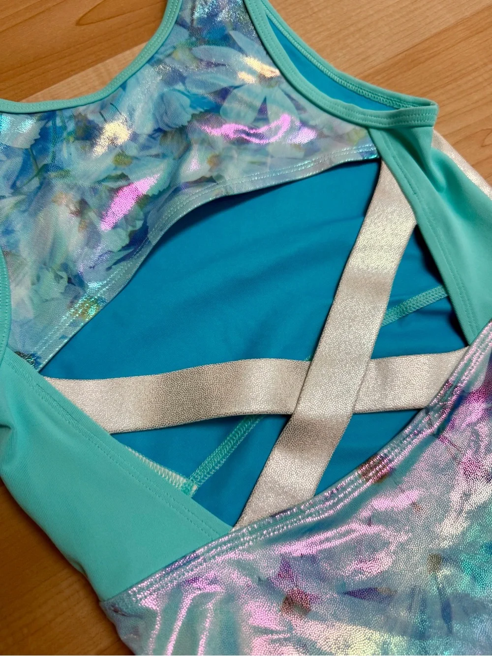 NWT Cat & Jack Girls Gymnastics Leotard Size L 10/12 Aqua Floral